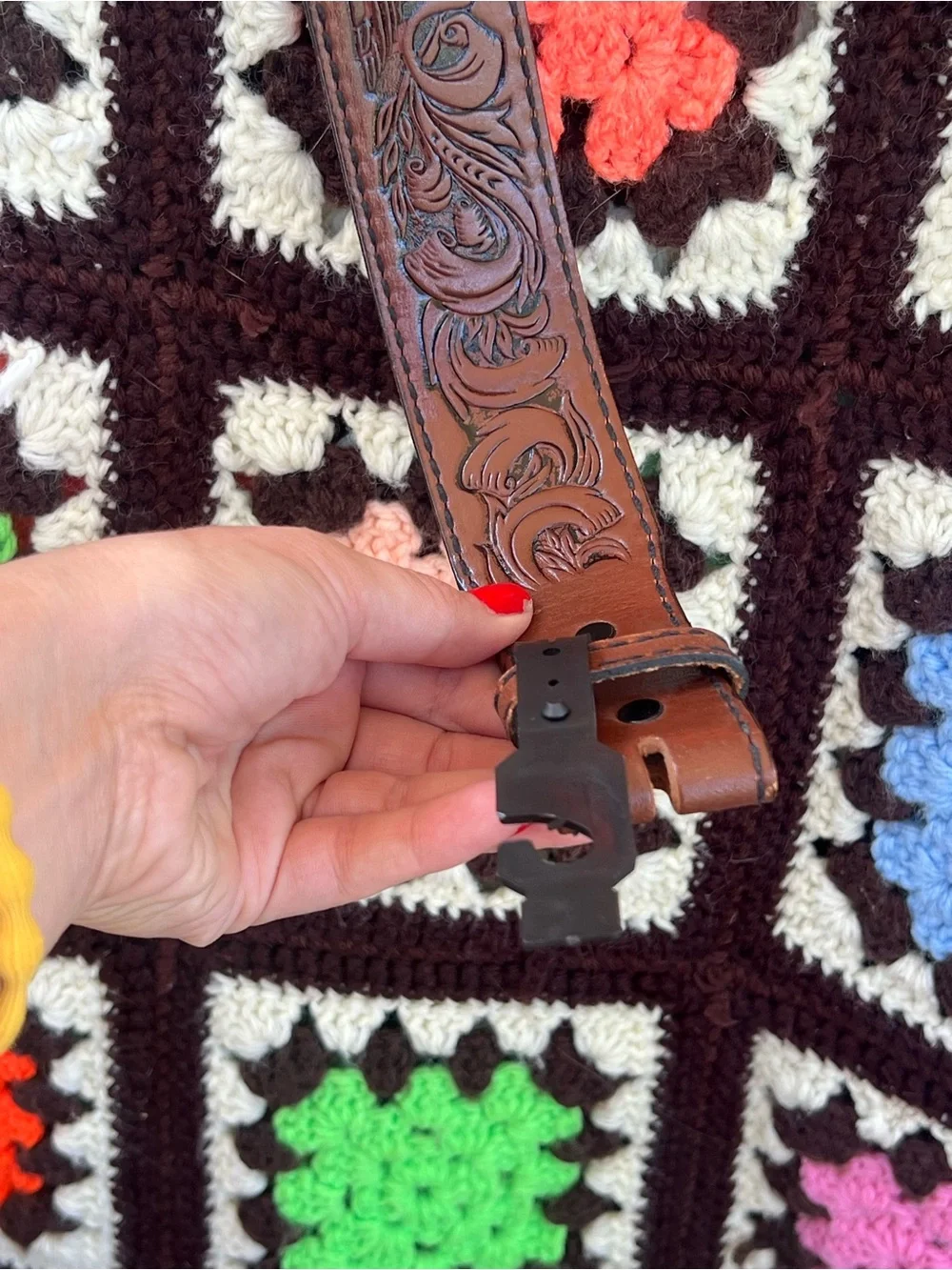 Vintage Eagle Embossed Leather Belt Strap Size 36 Brown Western USA No Buckle